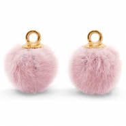 Pompom charms with loop faux fur 12mm Vintage Pink-Gold