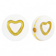 Acrylic letter beads hearts White-Gold