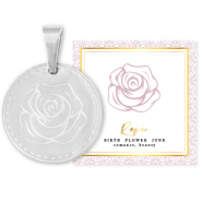 Stainless steel Mix & Match charms 15mm Birth flower June-Rose Silver