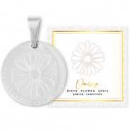 Stainless steel Mix & Match charms 15mm Birth flower April-Daisy Silver