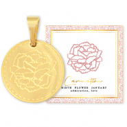 Stainless steel Mix & Match charms 15mm Birth flower January-Carnation Gold