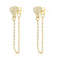 Brass TQ metal studs heart with chain Gold-Crystal
