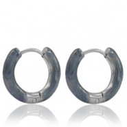 Stainless steel earrings creole enamel 16mm Blue Grey-Gold