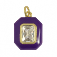 Brass TQ metal charm rectangle zirconia Dark Purple-Gold
