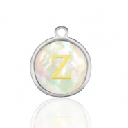 Stainless steel charms 12mm shell initial Z White (natural colour)-Silver