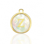 Stainless steel charms 12mm shell initial Z White (natural colour)-Gold
