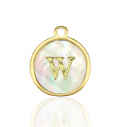 Stainless steel charms 12mm shell initial W White (natural colour)-Gold