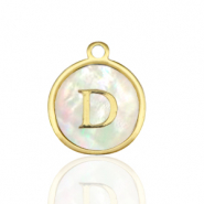 Stainless steel charms 12mm shell initial D White (natural colour)-Gold