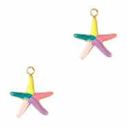 Stainless steel charms starfish enamel Gold-Multicolour