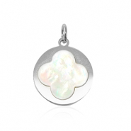Stainless steel charms shell clover Silver-White (natural colour)