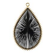 Crochet pendants with macram&eacute; bead cord drop Gold-Black