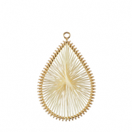 Crochet pendants with macram&eacute; bead cord drop Gold-Off White