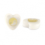 Glass beads heart shell look Yin & Yang White-Gold