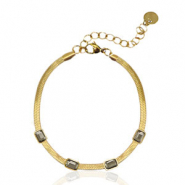 Stainless steel snake bracelets crystal Gold-Black