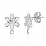 Stainless steel findings earrings / earpin flower with loop Silver