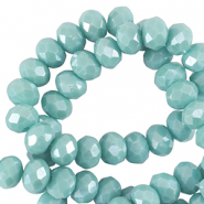 Top faceted beads 8x6mm disc Light Teal Blue-Pearl Shine Coating