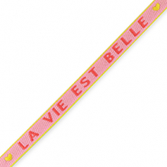 Ribbon text "la vie est belle" Light Pink-Amarena Red
