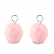 Pompom charms with loop 10mm Silver-Light Pink