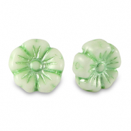 Czech Beads Flower 9mm Paled Green Metallic-White