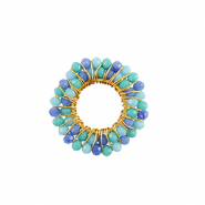 Stainless steel charms facet 24mm Blue-Gold