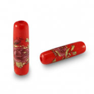 Glass beads tube flower Red-Rose Red