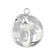 Freshwater pearls charm round Silver-Natural White