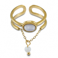 Stainless steel rings with natural stone Gold-Lilac Purple-White