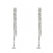 Stainless steel earrings / earpins with unequal rhinestones Silver