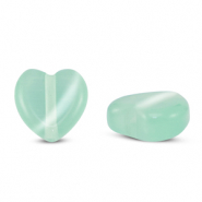 Glass beads Cat's eye heart Mint Turquoise