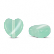 Glass beads Cat's eye heart Mint Turquoise