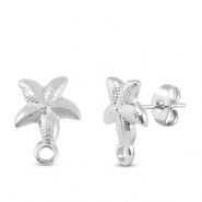 Stainless steel findings earrings / earpin starfish with loop Silver