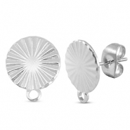 Stainless steel findings earrings / earpin round with loop Silver