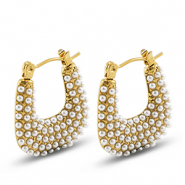 Stainless steel earrings / earpins with imitation pearls Gold