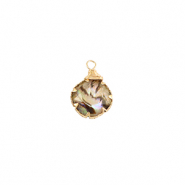 Resin pendants with imitation shell round Gold-Taupe