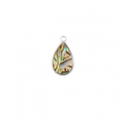 Resin pendants with imitation shell oval Silver-Taupe