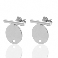 DQ European metal findings earpin bar with circle 20x14mm Antique Silver (nickel free)