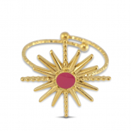 Stainless steel rings enamel star Gold-Dark Pink