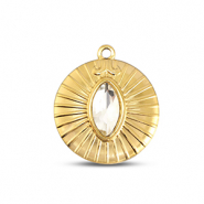 BY31&reg; Stainless steel charms round Gold-Crystal