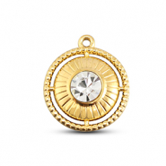 BY31&reg; Stainless steel charms round with ring Gold-Crystal