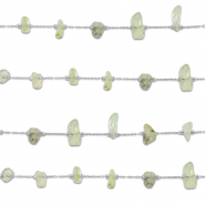 Stainless steel findings belcher chain Prehnite irregular Silver-Light Green
