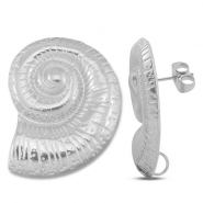 Stainless steel findings earrings / earpin shell with loop Silver