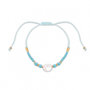 Ready-made Bracelets mixed beads Light Blue-White-Gold