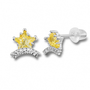 Brass TQ metal earrings / earpins sherif star Silver-Yellow