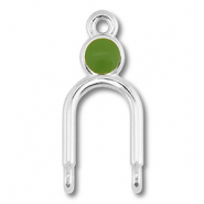 DQ European metal charms connector Antique Silver (Nickelfree)-Olive Green