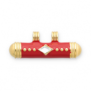 Stainless steel message bead charms Gold-Red-Transparent