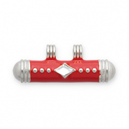 Stainless steel message bead charms Silver-Red-Transparent