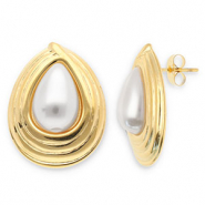 Stainless steel earrings / earpins drop Gold-White