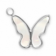 Stainless steel charms shell butterfly Silver-White