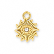 Stainless steel charms sun Eye of Providence with strass Gold-Transparent