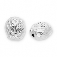 Stainless steel beads oval with strass Silver-Transparent